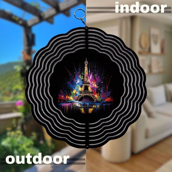 Artistic Eiffel Tower Splash With Colorful Paint Design Wind Spinner - Picture 3 of 3